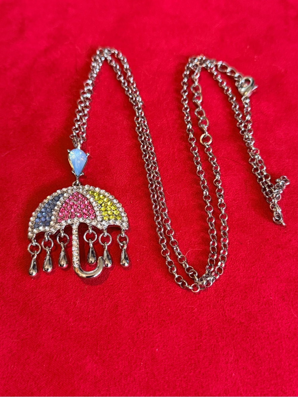 Multicolor Crystal Umbrella Pendant Necklace with sparkling Accent